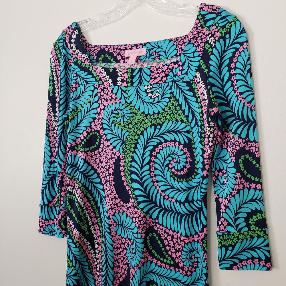 Lily Pulitzer Silk Dress 3/4 Sleeve Knee-length Psychedelic Paisley Size 2 - Picture 2 of 10